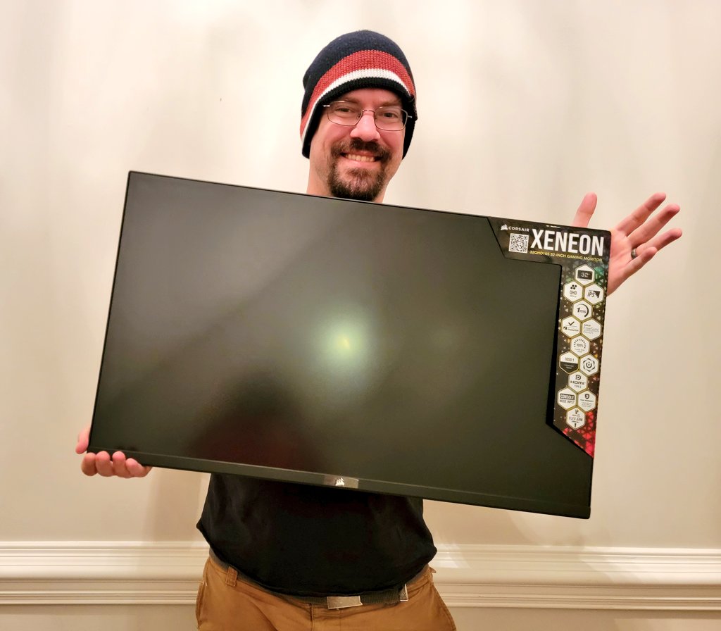 Cohh Carnage on "Huge thanks to @Corsair for this banging new Xeneon monitor! This bad boy is going to be the new main monitor in my building/unboxing area of the studio.