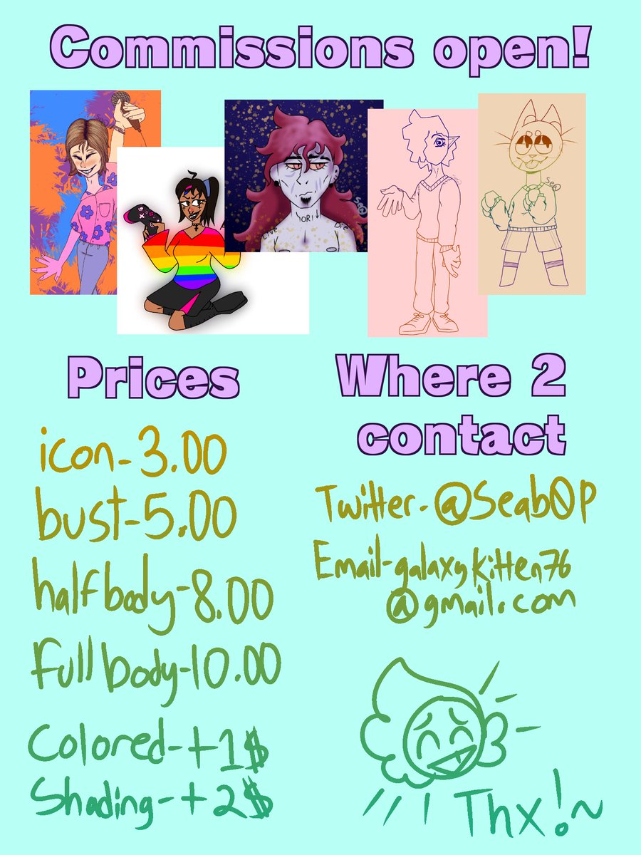 Seab0p's tweet image. 🌈 PLEASE RT!!! ✨
.
I’m gonna try opening commissions again!!!
If you’re interested or have a question, DM me!! Thanks so much!