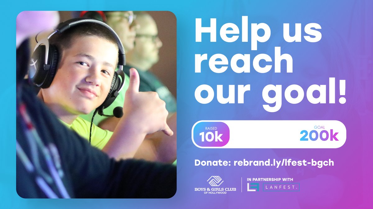 LANFestSac's tweet photo. Esports &amp; Gaming for Education is a 2-day online charity event raising money for the Boys &amp; Girls Clulb of Hollywood.

Help us reach our goal by donating now. 🤩

Donate>>https://t.co/i3EcGEqsJB

#LANFest @bgchkids https://t.co/Dwnzp8UDYQ