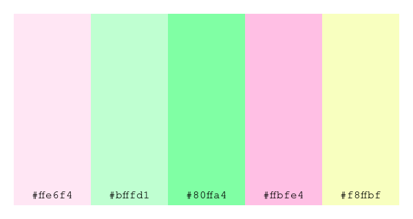 ColPaletteBot's tweet photo. Beep beep, here's a pretty color palette for you!
color-scheme.js parameters used:
- hue: 338
- variation: light
- colors: #ffe6f4, #bfffd1, #80ffa4, #ffbfe4, #f8ffbf
Have a lovely evening!
#twitterbot #colorpalette #colors #palette #prettycolors https://t.co/KXIwaQjPkt