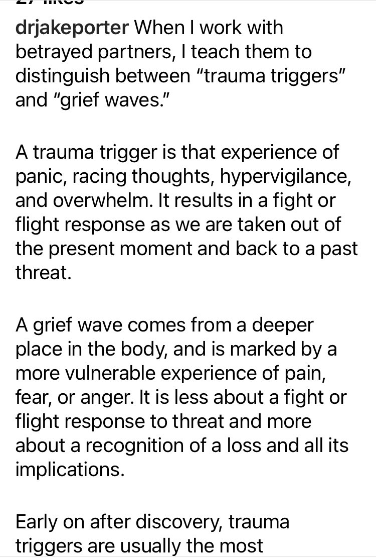Livingthrghit's tweet photo. Grief waves vs trauma triggers. Great explanation @drjakeporter on Instagram 
#griefwaves #betrayal #infidelity https://t.co/reiHaDoB41