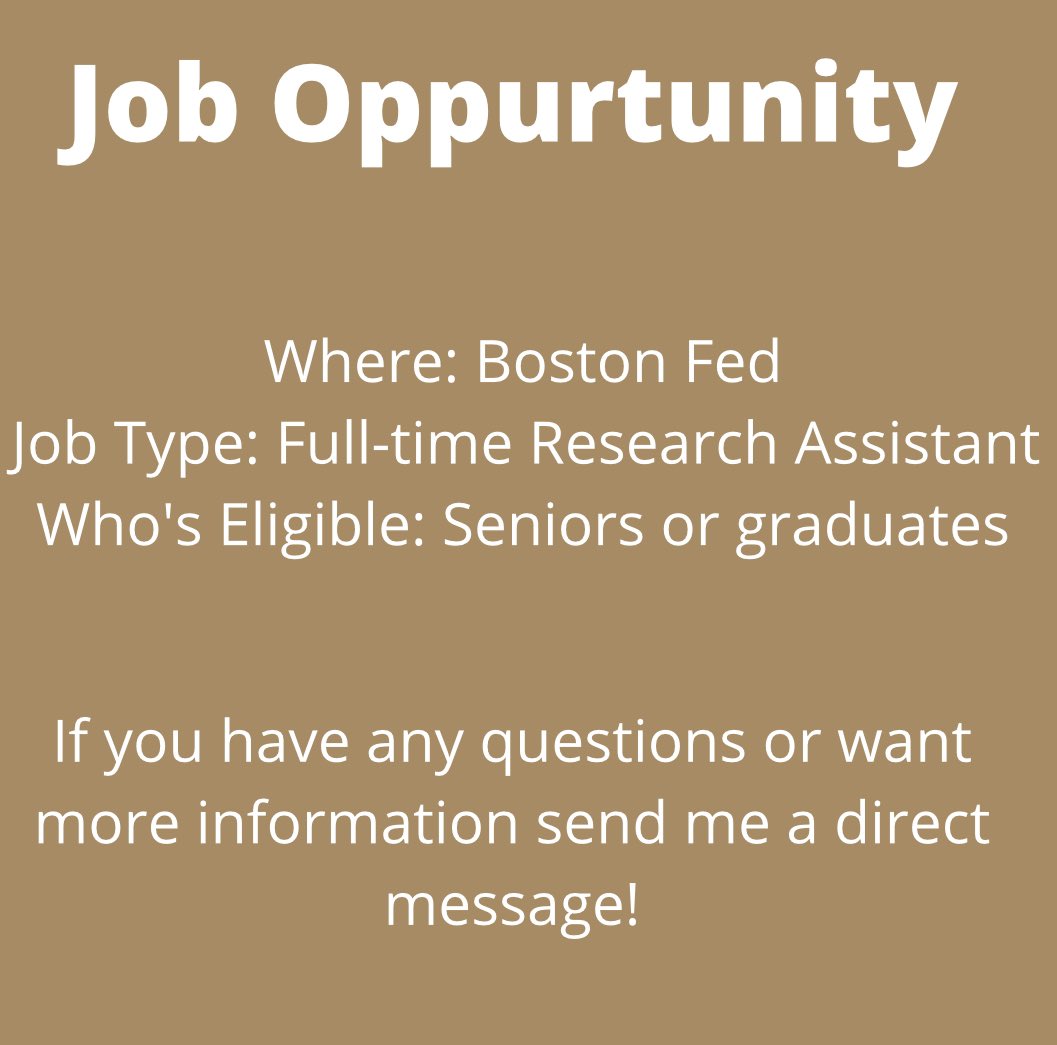 As an employee of the Boston Fed, you will work to promote sound growth and financial stability in New England and the nation. Send me a DM for more information!