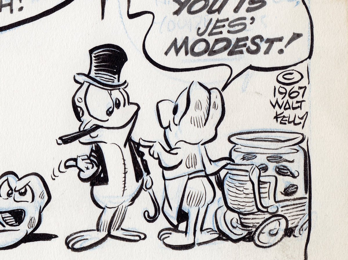 If I'm sharing crazy good inks that I can only dream of getting close to anyway- here's some close ups of Walt Kelly stuff I own that I always lose my mind over