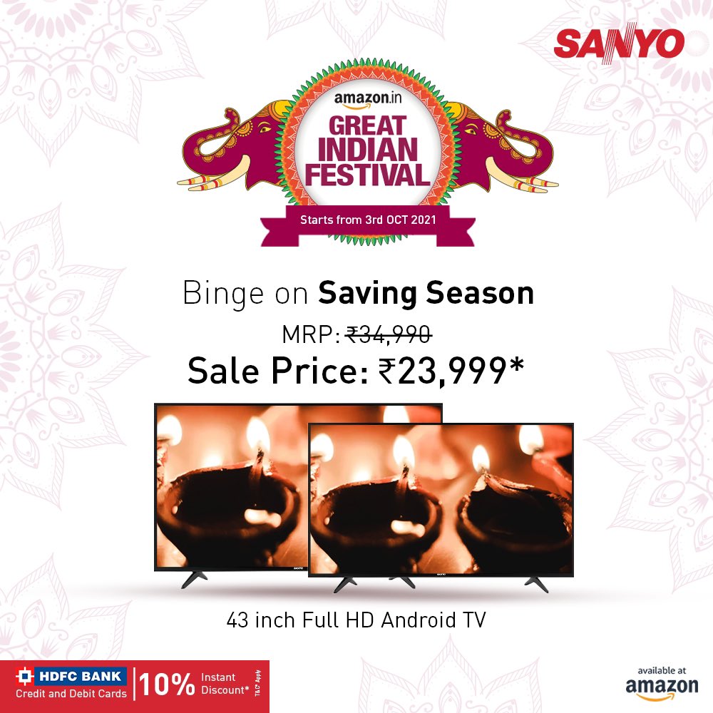 Bingeing just got better with exciting deals on Sanyo Smart TV. 

Buy now: amazon.in/dp/B08DY7GNJ8/

#Sanyo #technology #androidTV #TV #chilling #saving #autumn #autumn2021 #saleseason 
#festivesale #KaizenSeries #smartTv