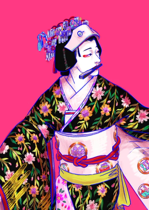 #京鹿子娘二人道成寺 のビジュアルポスター?があまりに衝撃だったので思わず描いてしまった。圧倒的美〜。 