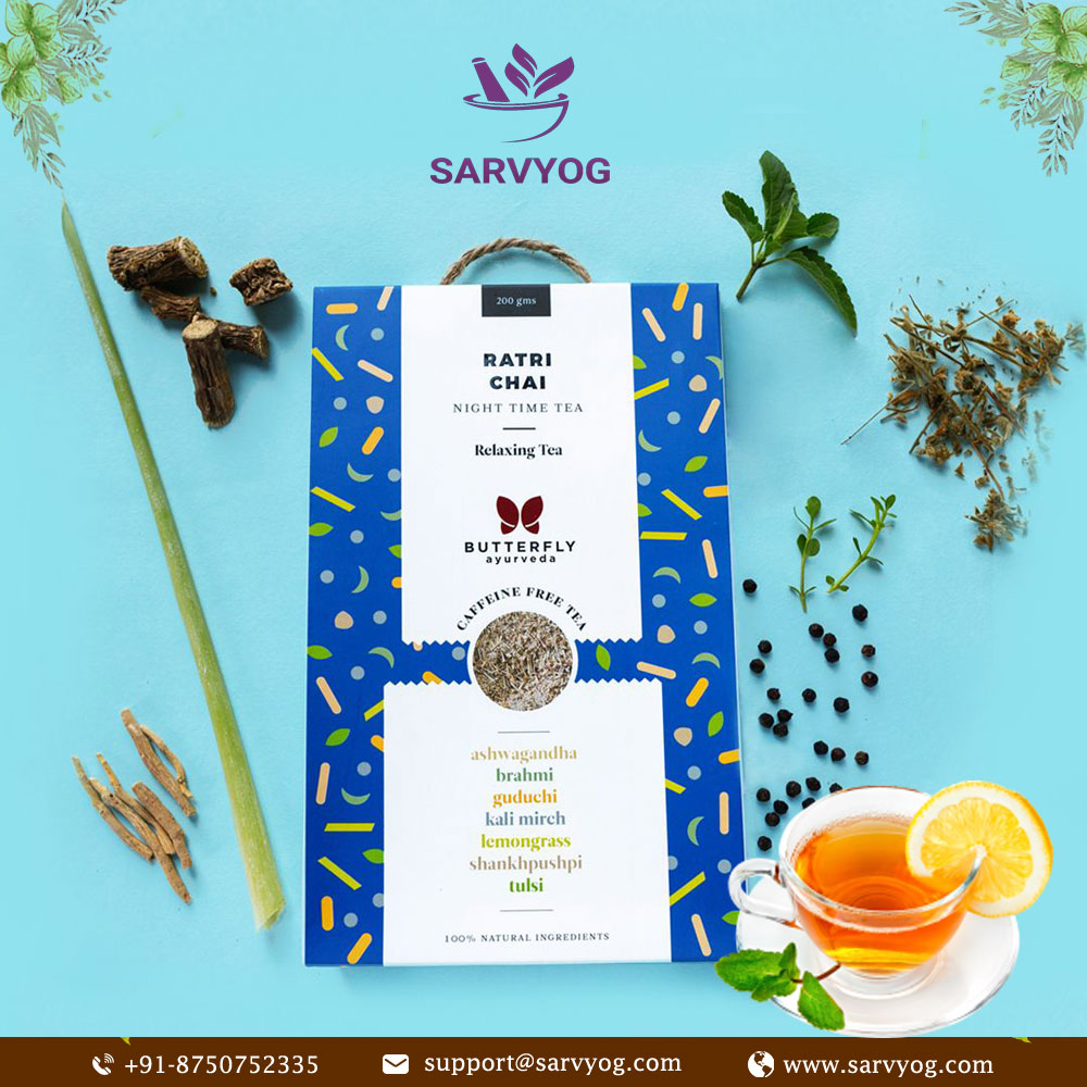 Buy Butterfly Ayurveda Ratri Chai Online at Very Lowest price from sarvyog.com
A handcrafted pure blend of selected whole herbs, this caffeine free tea does not carry any artificial flavours, colours, scents or extracts