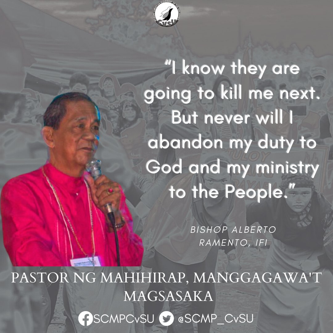SCMP_CvSU's tweet photo. A TRUE SERVANT OF GOD AND PEOPLE

Today, we remember the 15th Martyrdom Anniversary of Bishop Alberto Ramento and his life dedicated in serving the people especially the lost, least and the last. The life of the Obispo Maximo was a reminder that our faith at the very least, https://t.co/OhKfO6wZji