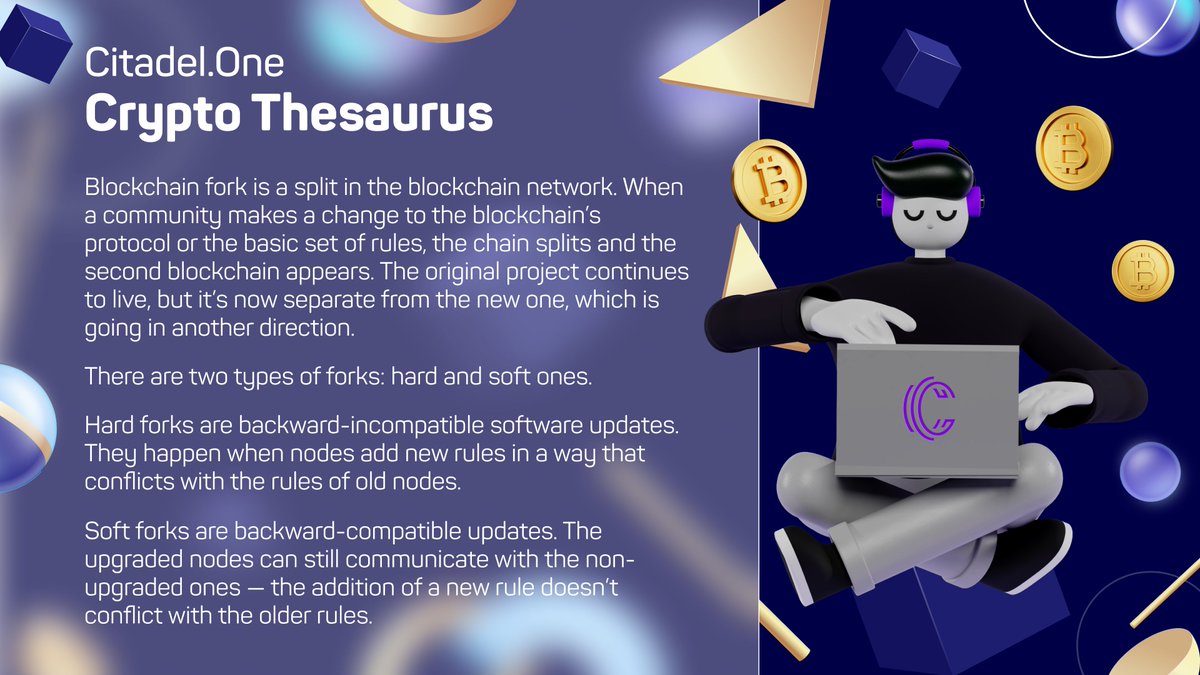 CitadelOne_'s tweet photo. 📖It's #CryptoThesaurus time!
Today we will talk about #forks🍴
To better understand this concept you need to know how the decision-making processes in networks happen, so we recommend you to also read our article explaining #governance🔻
https://t.co/ZZwqMl5e3c https://t.co/qTXPRSsy5I