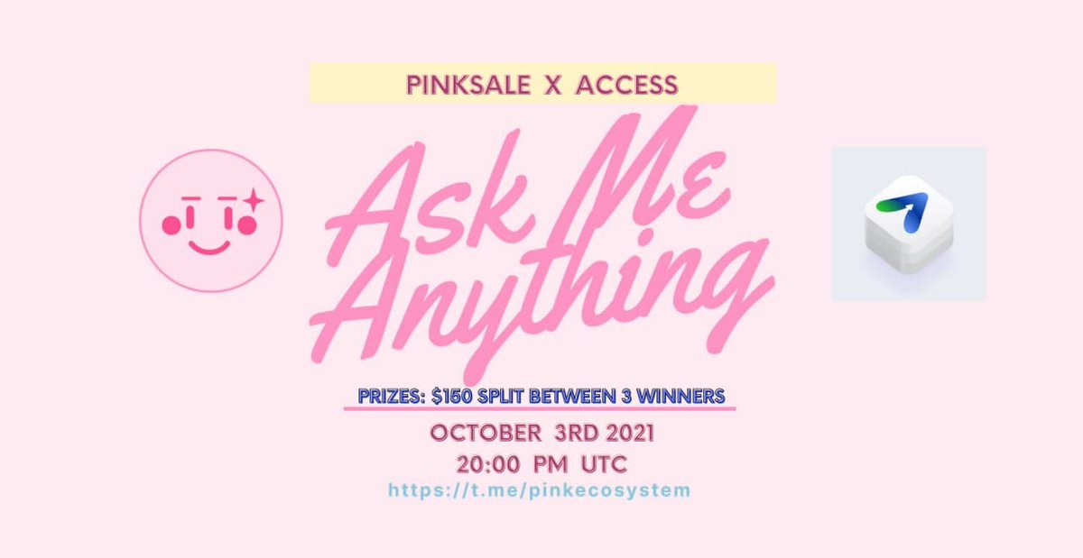 pinkecosystem's tweet photo. Upcoming Access Launcher AMA!

✅ Event: Access Launcher voice AMA
✅ Where: https://t.co/huKyZIEQ9H
✅ When: 3rd October 20:00PM UTC
✅ Prize: $150 Split between 3 winners

TG: https://t.co/2GhTaK1YoI

Web: https://t.co/5G2vN54CVJ

#Launching #Presales #IDO #AccessLauncher https://t.co/aUvnO5xbR6