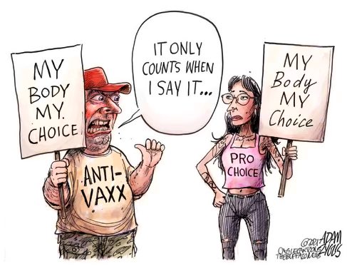 BuffyWicks's tweet photo. Re: “My body, my choice.”

The gov’t saying that you should get a safe, effective vaccine— in order to protect against a virus that has taken the lives of 700,000 Americans— is *NOT* the same as the gov’t forcing a woman to carry a pregnancy to term against her will.

Full stop. https://t.co/kespRN3dwg