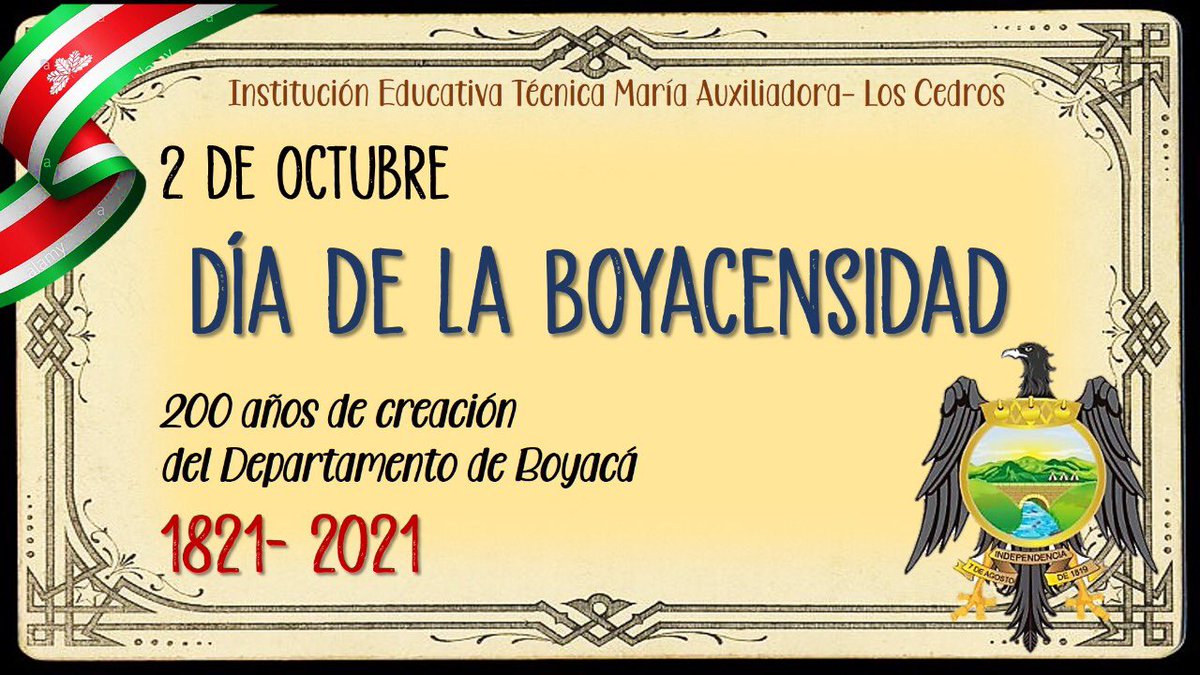 i_cedros's tweet photo. La I.E:T. María Auxiliadora de Los Cedros, se une a las celebraciones oficiales para conmemorar el "Día de la Boyacensidad", una oportunidad para exaltar los valores, el patrimonio y la riqueza ambiental, humana y cultural de esta tierra privilegiada. https://t.co/1os57XjBN5