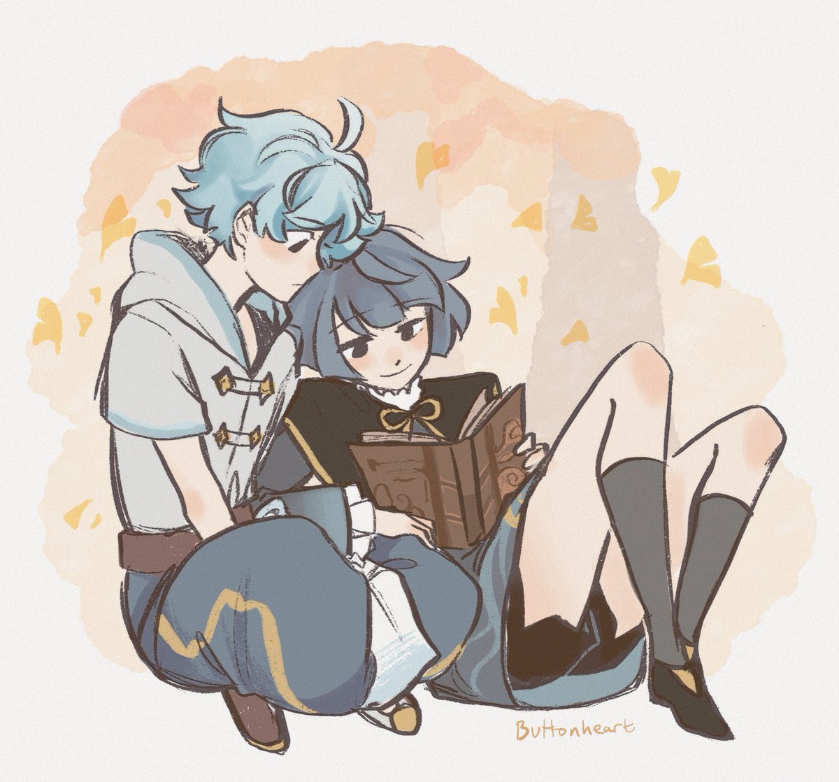 Ghostsoupp's tweet image. Two homies doing bro stuff #原神 #xingyun #xingqiu #chongyun