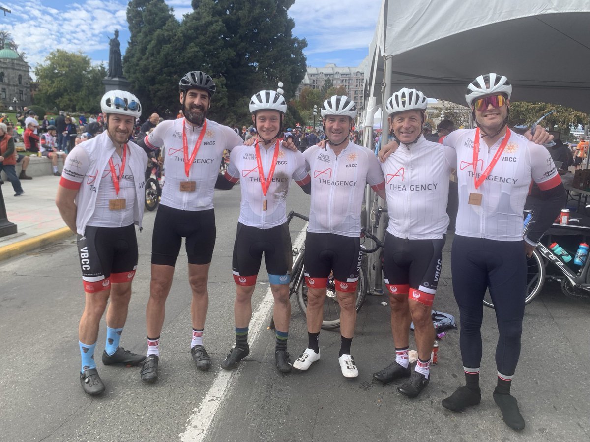 Brilliant event, the Tour de Victoria with multiple distances. <a href="/yourSMUS/">SMUS</a> <a href="/TourdeVictoria/">Tour de Victoria</a> Torin took the win in the 160km, (3rd from left), I took the win in the 100km, and Barry was 3rd in the 140km (2nd from right). A good day for our VBCC club.