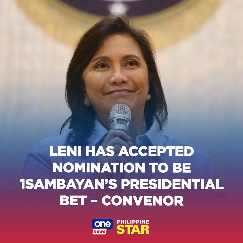 A co-convenor of 1Sambayan announced on Saturday, Oct. 2, that Vice President Leni Robredo has accepted the political coalition’s nomination for her to be their presidential candidate in the May 2022 elections. bit.ly/2YddrVG | <a href="/onenewsph/">ONE News PH</a>