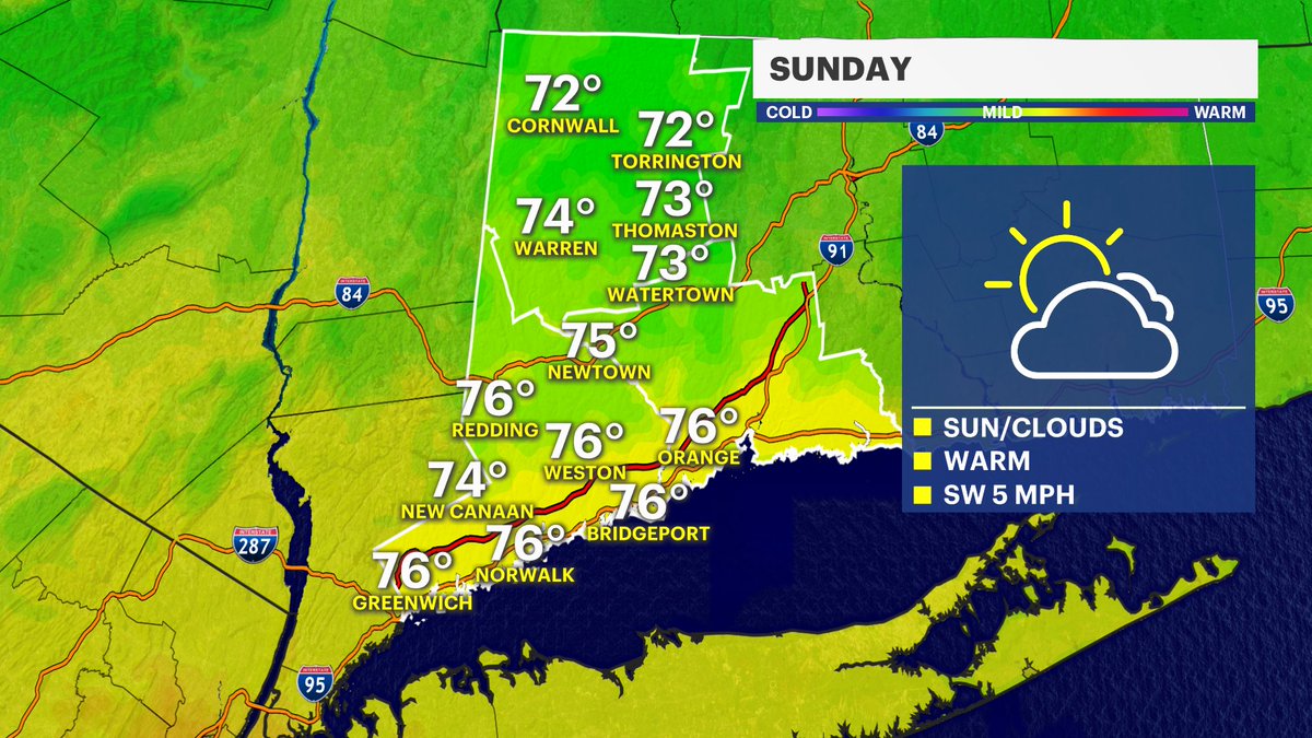 MichelePowersWx's tweet photo. A nice warm close to the #weekend in #CT before the rain arrives #Monday.  Here's what you need to know. @News12CT @JGodynick #Sunday #CTweather #fallweekend #mild https://t.co/4beDFwSjxV https://t.co/UQWQbXNcTX