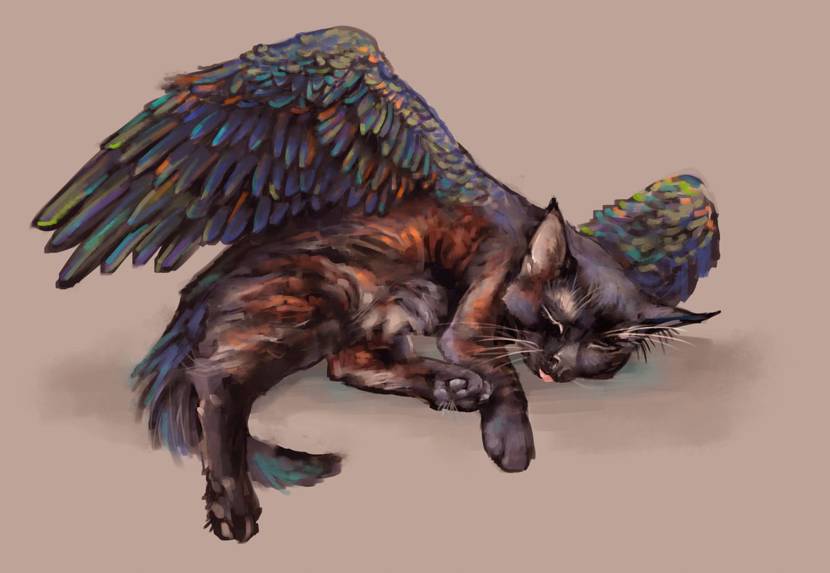 EldritchBlep's tweet image. Did I tell myself I'd draw feline D&amp;amp;D creatures doing bleps for October? Yes, yes I did. Am I already a day behind? Yes, yes I am.

Anyway here's a sleepy tressym &amp;lt;3

#dungeonsanddragons #tressym #bleptober