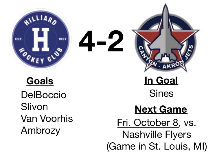 The Boys score 3 unanswered and beat the Jets tonight 4-2. Huge shoutout to the students for showing out tonight.

Hilliard is on the road next weekend in St. Louis for their opening tournament of the season