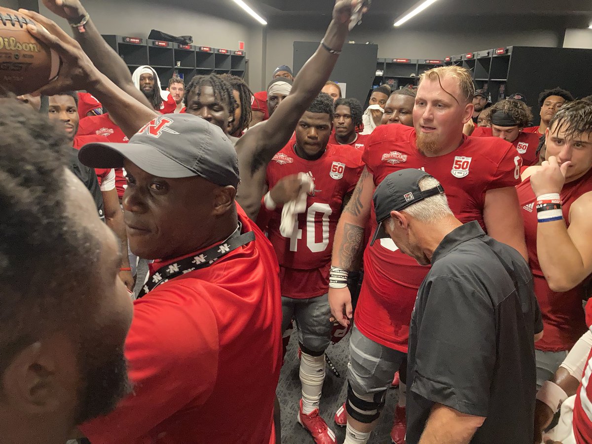 Nicholls_FB's tweet photo. History made! 

@JET2Terrell presented the game ball tonight to @Timrebowe, now the program leader in victories.  

#geauxcolonels https://t.co/xpSqaVVdBk