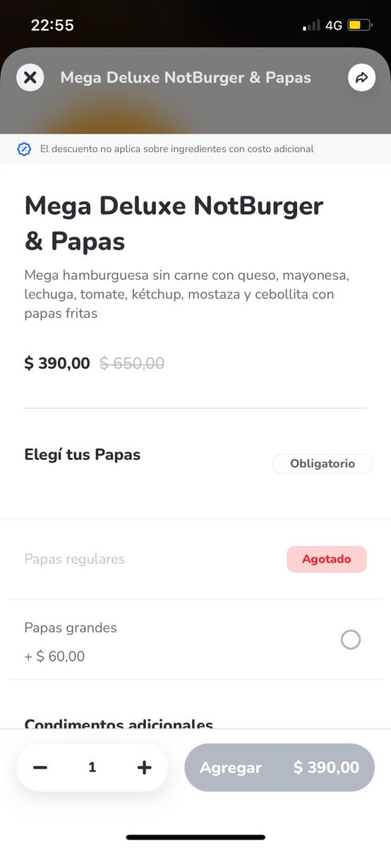 bernobrega's tweet photo. @MostazaSocial Quiero pedir y me obliga a pedir papas grandes porque no tienen tamaño regular y te cobra un adicional al igual que la bebida. Terminas pagando lo mismo que si no tuviese descuento. DEMASIADO TRUCHO TODO! @MostazaSocial https://t.co/dg8gIlVsXM