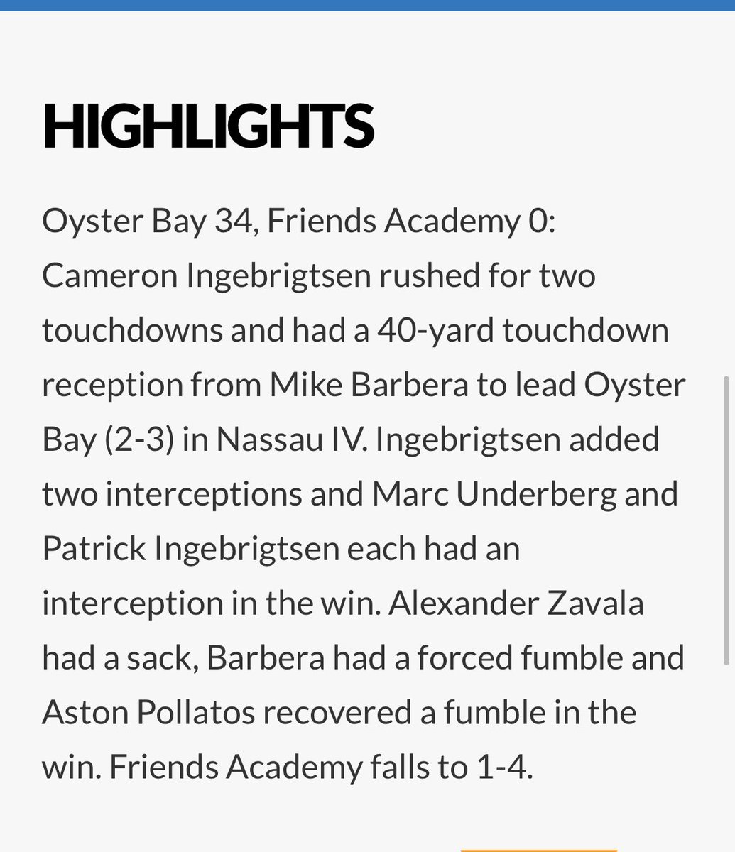 Highlights in Newsday look good!  <a href="/OBEN_Football/">OBEN_Football</a> <a href="/OysterBayHS/">OBHS</a> <a href="/OBENSchools/">OBEN Schools</a> <a href="/SharonLasherOB/">Sharon Lasher</a>