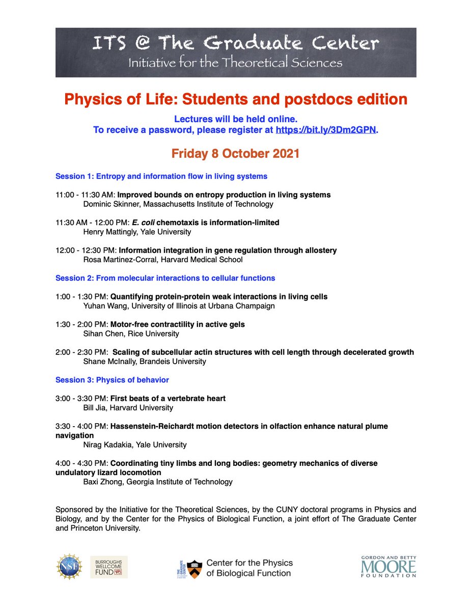 Next in our series of symposia: One day with a wide range of topics in the #PhysicsofLife, from a collection of PhD students and postdoctoral fellows.