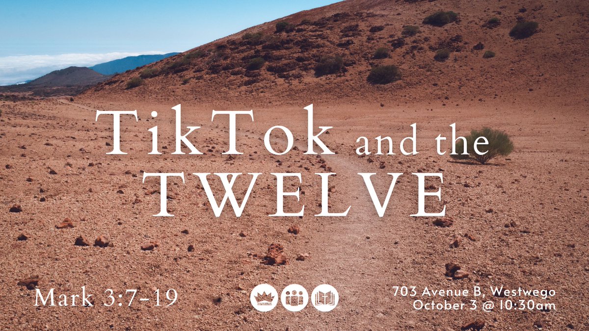 FirstWego's tweet image. Join us Sunday morning at 10:30 am as we consider the crowds that followed Jesus and learn the names of the 12 men Jesus called to follow him. Seriously, we’re gonna memorize their names together. “TikTok and the Twelve” on Tap.