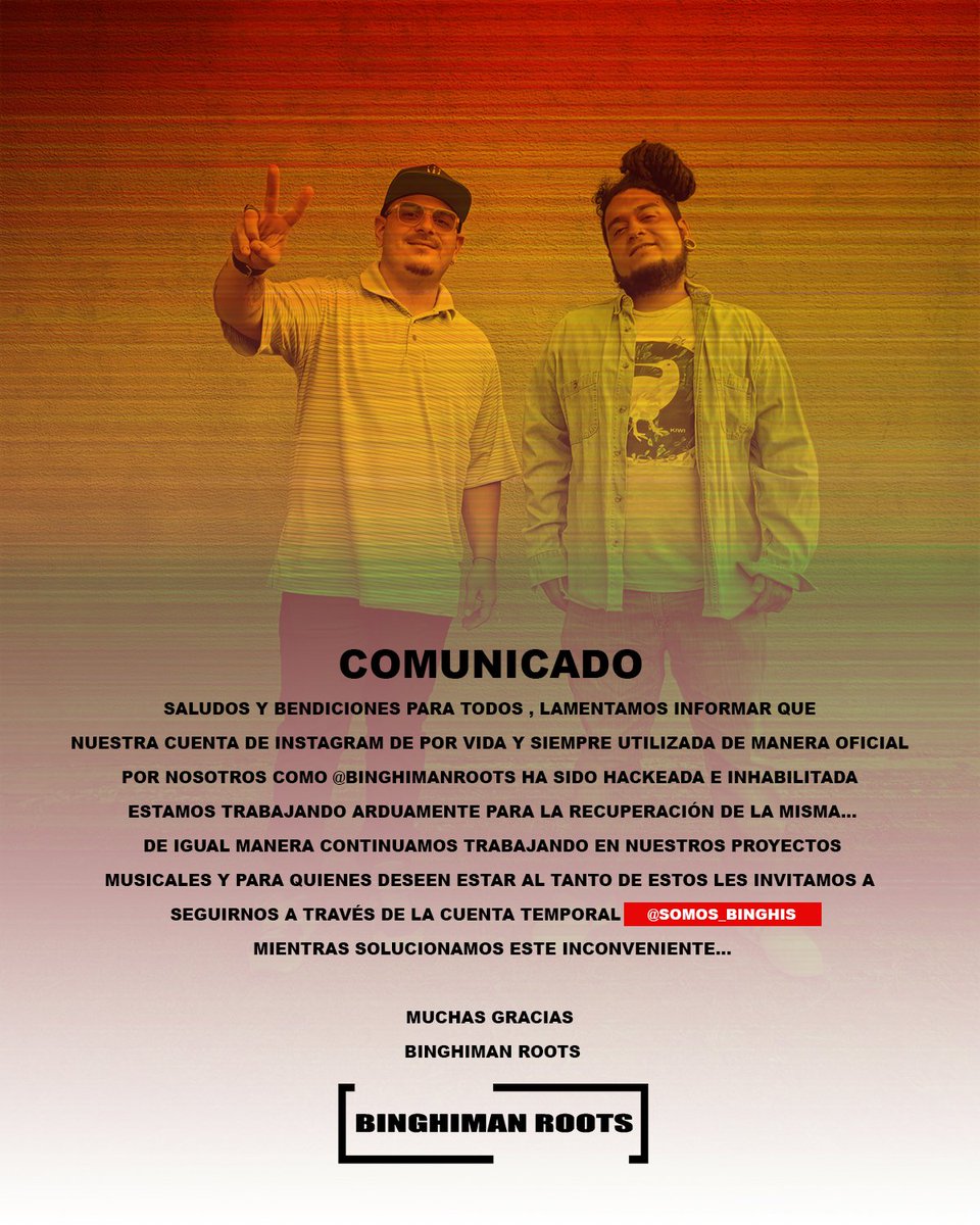 ⚠️COMUNICADO OFICIAL⚠️ síguenos en Instagram como @Somos_binghis
