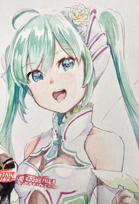 水彩絵具でレーシングルカさん&ミクさんお絵描き!!¶(⁄=˅̮=∖)⁋

ルカさんの艶っぽさがいい感じになりました♪濃い色は締まりますね 