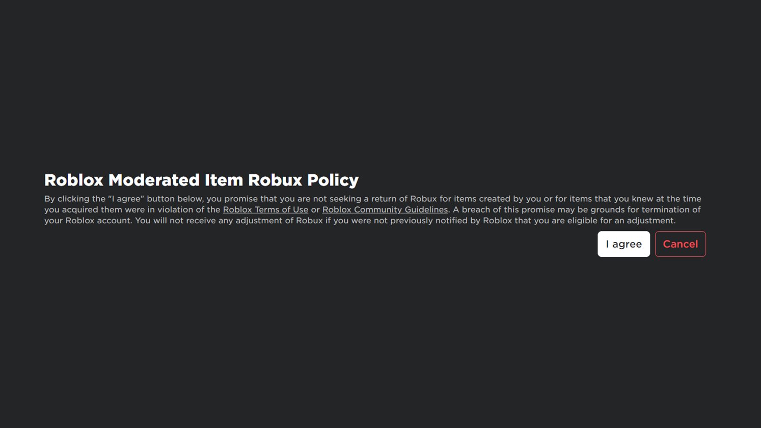 Bloxy News on X: If you have ever purchased an avatar item that is no  longer available on Roblox, you may have seen this message in your Inbox.  By clicking I agree