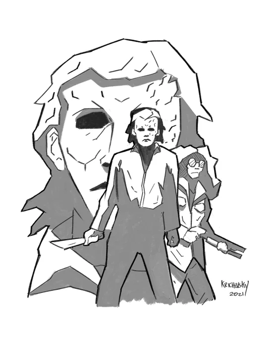 Day 2 Spooktober with Michael Myers in Mike Mignola's style. Hopefully by the end of this they'll get better. 
