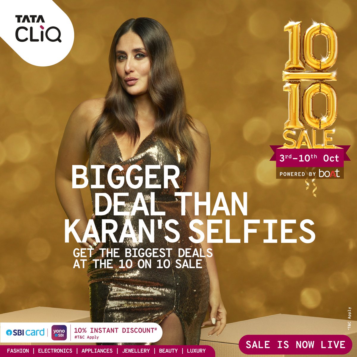 TataCLiQFashion's tweet photo. @karanjohar I love koffee with you but what I love even more is the fact that The 10 on 10 Sale is finally live! @tatacliq #NOMOtoFOMO💥
https://t.co/jtSbMvRHl6 https://t.co/d5UHGjtb0N