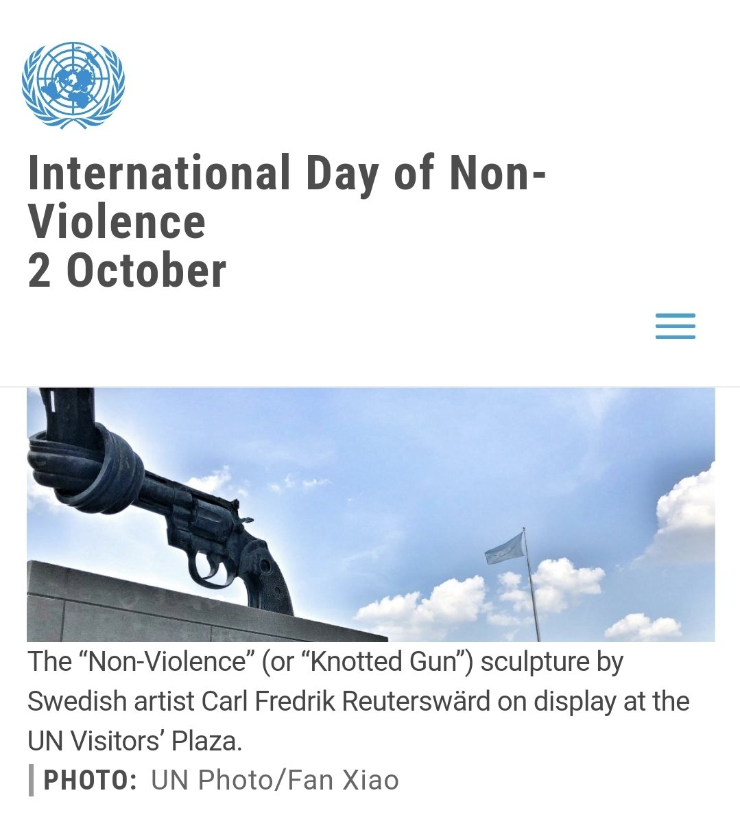 Dalyoffic's tweet photo. Let's renew our attachment to values of peace &amp; tolerance on #InternationalDayOfNonviolence established by #UNGA resolution of 15 June 2007, &amp; observed on October 2nd, as an occasion "to dessiminate the message of non-violence including through the education &amp; public awareness" https://t.co/c1t4BQHHl2