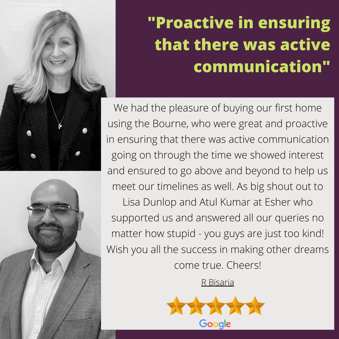 ⭐⭐⭐⭐⭐ Well done Lisa &amp; Atul 👏

What a great review and another happy buyer!

Are you looking to buy, sell or rent a home? Contact your local Bourne office today or visit our website (Link in Bio)

#Esher #Bourne #EstateAgents #Hampshire #Surrey #HappyCustomer #UKProperty