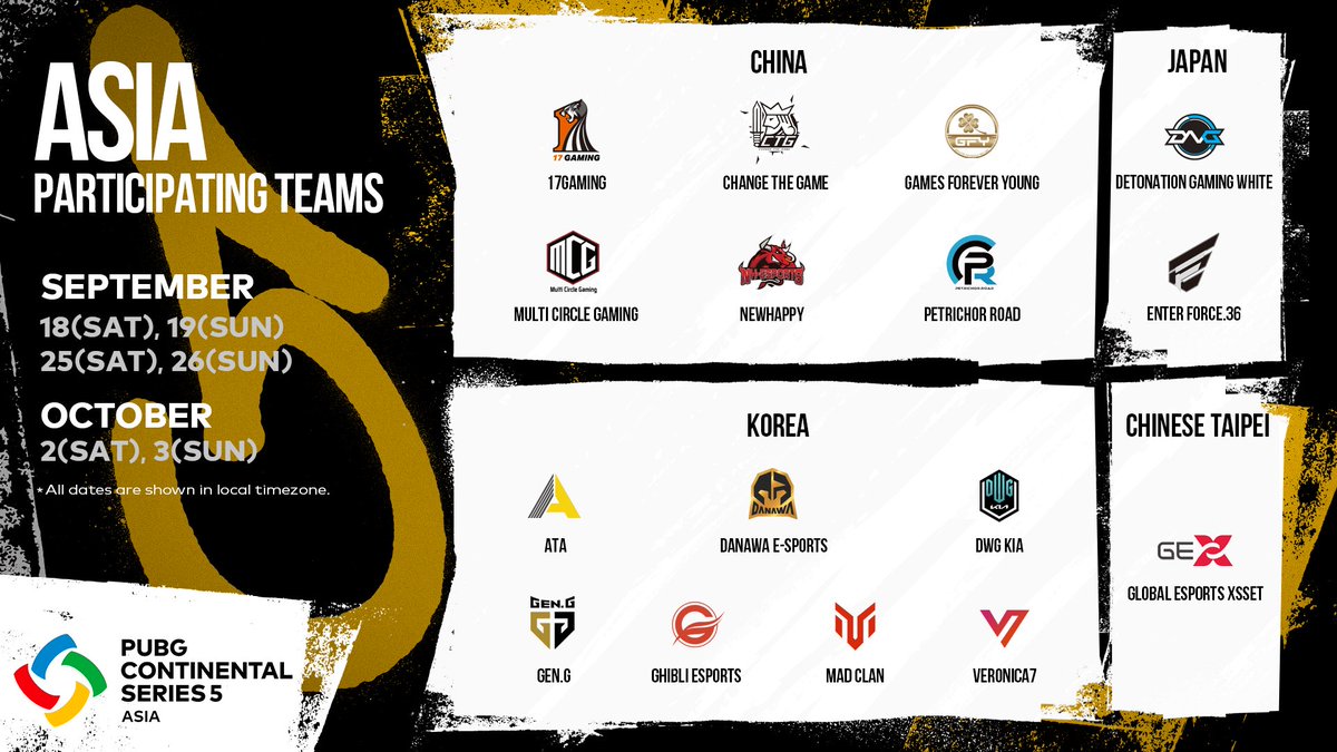 Hikaru20030328's tweet photo. PCS5 ASIA Week3 Day2 Finals Day Participating teams and support tags. PART①
⚠️Japan time 10/03(7 pm) ~ ⚠️

🇨🇳CHINA🇨🇳
17 Gaming #17WIN 
Change The Game #CTGWIN 
Games Forever Young #GFYWIN 
Multi Circle Gaming #MCGWIN 

#PUBGEsports #PCS5 
#PCS5ASIA https://t.co/2homTRYOco