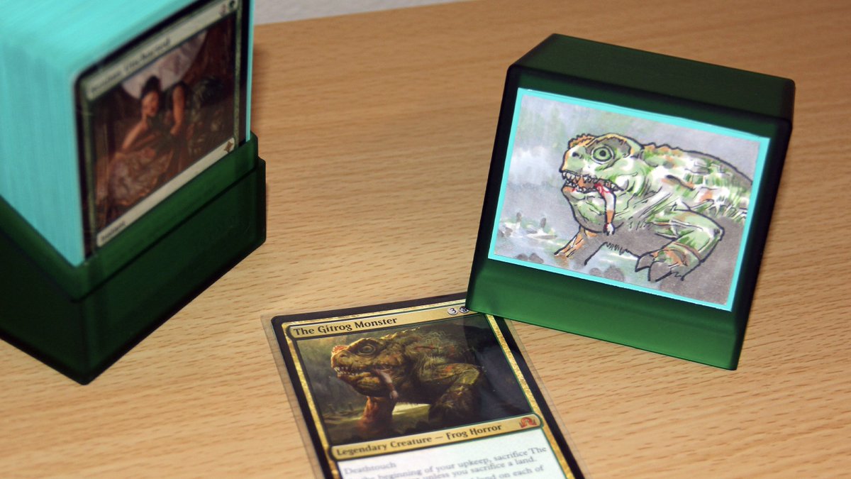 4tweetspermonth's tweet photo. I did li'l pen/marker redraws of the card illustrations for my 13 EDH decks, and put each in a half-@DragonShield_ mounted on a color-coordinated deck box.

#neopiko #copic
#mtg #edh #boulders
(EDH is a variant way of playing Magic cards)
(little drawings are fun) https://t.co/2axYoPFS7z