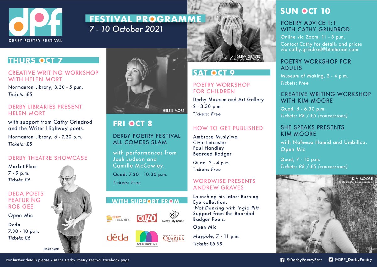 Derby Poetry Festival begins on Thursday 7th Oct with 4 days worth of events.

She Speaks will be closing the festival on Sunday. 

#poetry #Derby