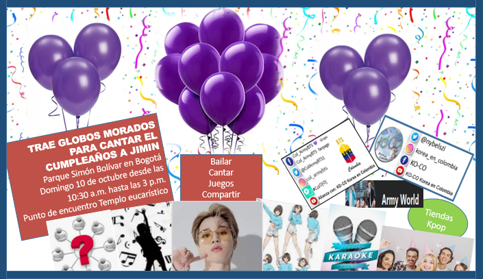 ColArmyBTS1's tweet photo. Te invitamos a festejar el cumpleaños de Jimin 
@BTS_twt 
@bts_bighit 
@BTSCOLOMBIAARMY 
@ARMYBogotaCol2 
@FondosARMYCol https://t.co/DGpPlucF6k