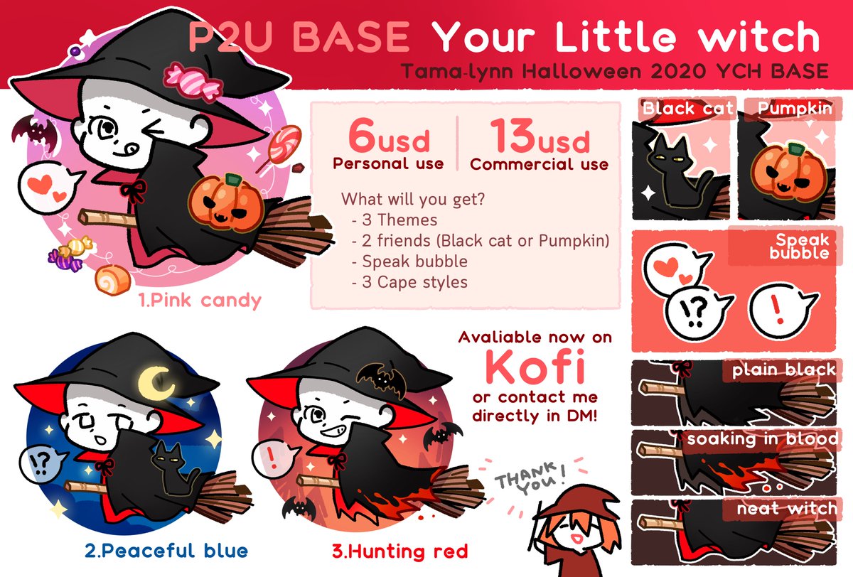 [RT appreciate🙌✨]

🎃✧ P2U Base ✧ Your little witch 🎃

Draw your own character! 
Get all themes, decorations, little friends and Happy Halloween!

📝File type: Clip-studio (.clip) & Photoshop (.psd)
Size: 2100 x 2100 pixel
** This is not commission

more info. link below ⬇️ 