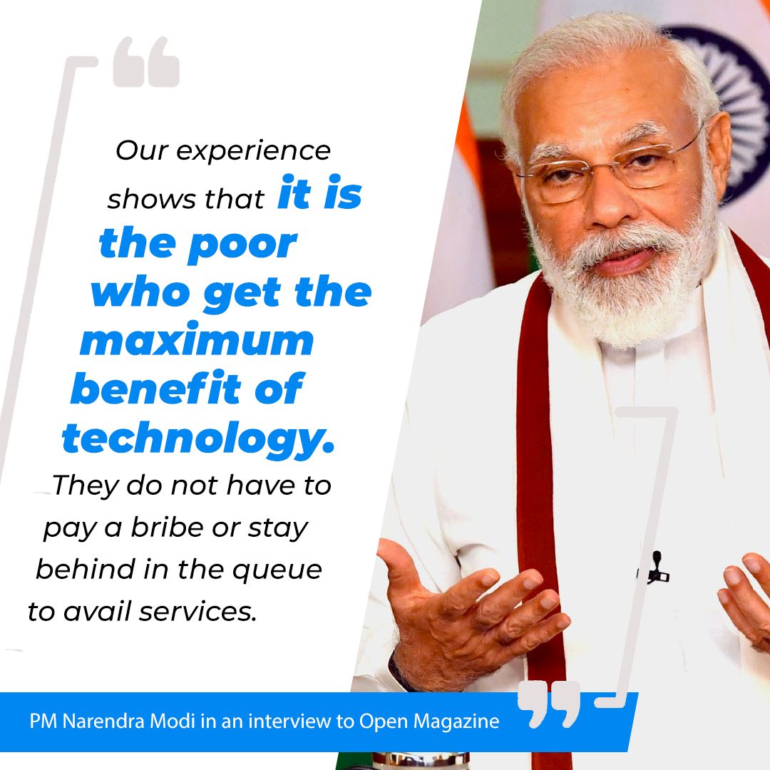 NDPatoliya2014's tweet photo. Our experience shows that it is the poor who get the maximum benefit of technology. They do not have to pay bribe or stay behind in the queue to avail services. #PMModiToOpen https://t.co/AUWxXxPrIe