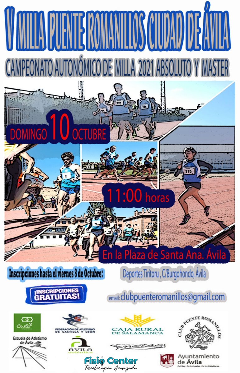 deportesavila's tweet photo. 🏃‍♂️ #Atletismo I Inscripciones gratuitas para la V Milla Urbana Ciudad de #Ávila
▶️ La prueba tendrá lugar el domingo 10 de noviembre, celebrándose a la vez el campeonato autonómico de milla absoluto y máster
https://t.co/igRiIxMzrW https://t.co/QFJsnCYYFp