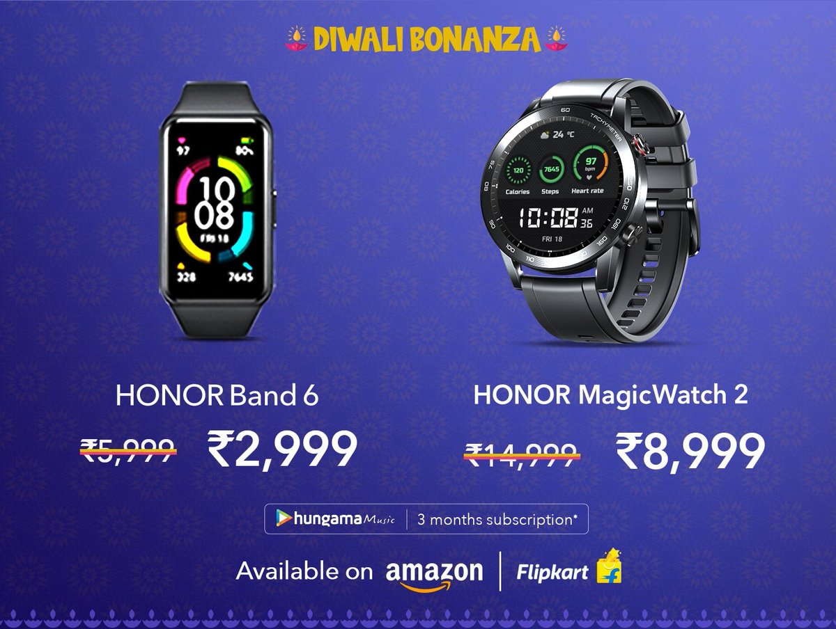 GreedyTech's tweet photo. @HiHonorIndia selling their #HonorBand5 and #HonorMagicWatch2 at discounted prices on @amazonIN and @Flipkart during this Diwali festive season.

Interested??

#MagicWatch2 #GreatIndianFestival  #TheBigBillionDays #DiwaliBonanza #TheBigBillionDaysSpecials #Flipkart #GreedyTech https://t.co/geFIxANAjq