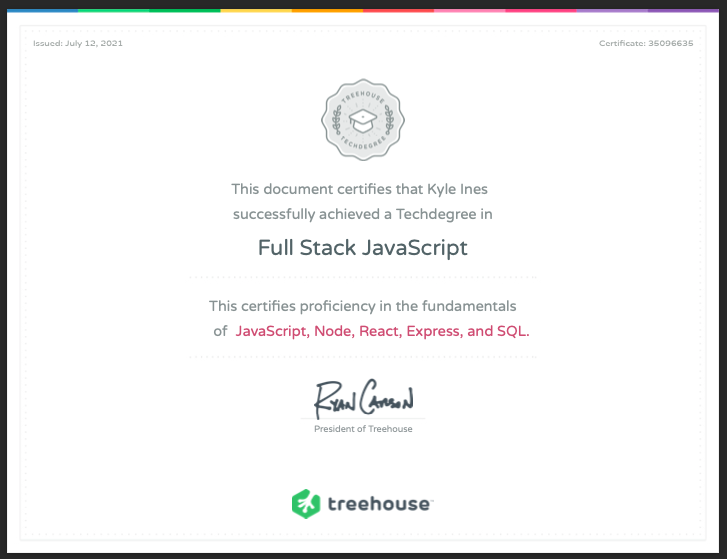 kyleines's tweet photo. I got this back in July π
Earning this was a huge accomplishment for me and I couldn't have done it without the support of my wife @chelseaainess and my family
Thank you all so much β€οΈ
https://t.co/TU7LppQbbx
#CodeNewbies #coding #javascript #techdegree #FullStack #developers https://t.co/QRBRahYTEk