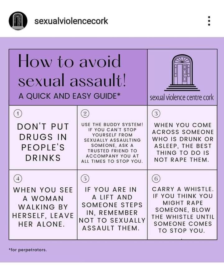 DigCrazyGal's tweet photo. Probably going to share this everytime I see a shitpost telling women how to stay safe... https://t.co/ovQVCSKXtk