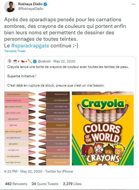 sandruisseau's tweet photo. Oui, à l'instar des sparadraps, les crayons sont racistes !
Merci à Racaillou Diallo pour ce combat essentiel qui révèle une fois de plus la fragilité blanche.  
Racaillou, tu es une infatigable militante pour la vérité et la justice. Continue ta lutte ! https://t.co/cNtMtLvp6y