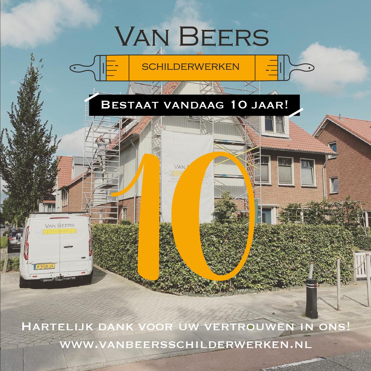 vbeersschilder's tweet photo. Hoera VAN BEERS SCHILDERWERKEN bestaat vandaag 10 jaar!! #10jaar #trots #opnogmeerjaren #toekomst #vertrouwen #jubileum @vanbeersschilderwerken https://t.co/drXvbtW1Cj