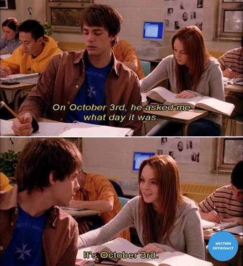 jessrafton's tweet photo. It’s October 3rd 🍁 Happy Mean Girls Day 💕 #MeanGirls https://t.co/r19Kgx02T6