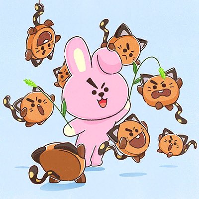 GnomeSarcasm's tweet photo. Ok Kitty Shooky is my new favorite thing! 💜💜 This picture of them playing with Cooky is so cute!!! (It’s from the #HelloBT21 game) #BT21 https://t.co/7nNqnwDTHV