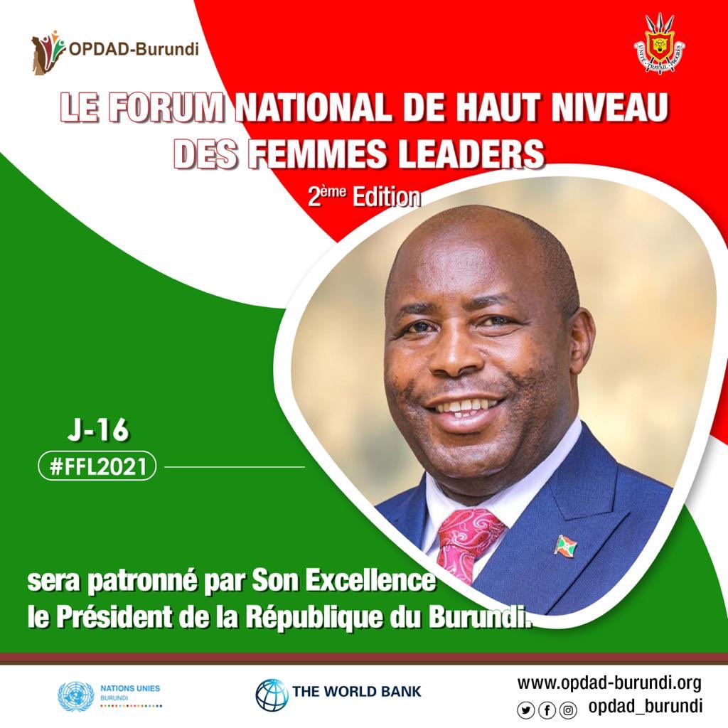 OPDD_Burundi's tweet photo. #Burundi: L’@OPDAD_Burundi organise la deuxième édition du Forum National de Haut Niveau des Femmes Leaders en dates du 19 au 20 octobre 2021 #FFL2021 https://t.co/5eTM64ASKG