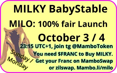 MrCryptoMambo's tweet photo. Tonight MILKY MILO.
Get your #$Franc before launch begins. You need $Franc to buy #$Milky at #MamboSwap MILO
https://t.co/xEWeD3KtY0 https://t.co/gHQPtKEIKt