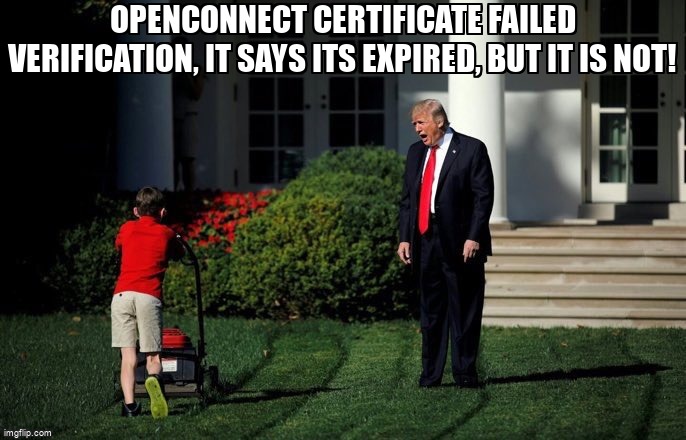 askubuntumemes's tweet image. OpenConnect certificate failed verification, it says its expired, but it is NOT! askubuntu.com/questions/1367… #openconnect #vpn #networking #letsencrypt #cisco